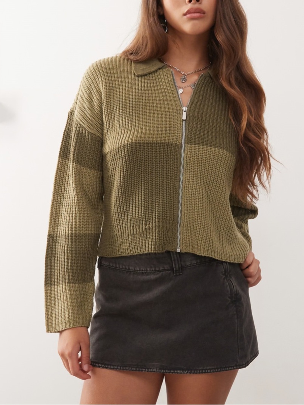 ASOS Noisy May Cable Knit Zip Up Polo